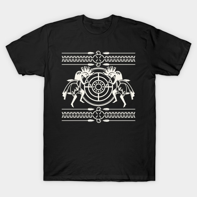 Native American Kokopelli Musicans - Sun Border 7 T-Shirt by EDDArt